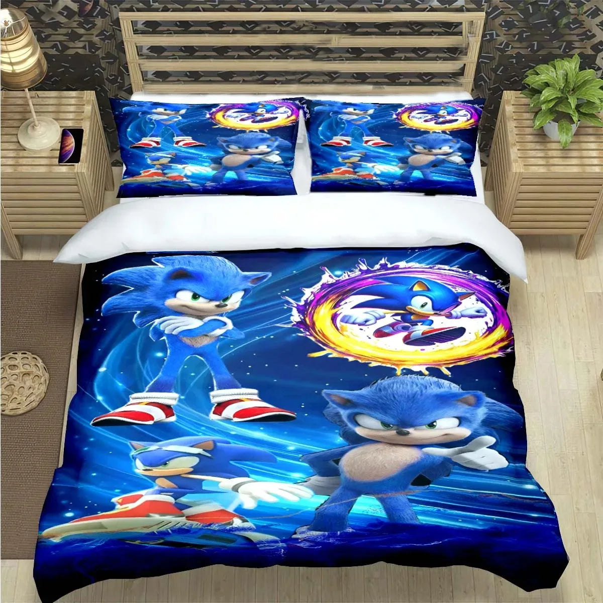 Fashion Cartoon Character Print Bedding Set Sonic Duvet Cover Comforter Bed Youth Kids Girls Boys Luxury Birthday Gift