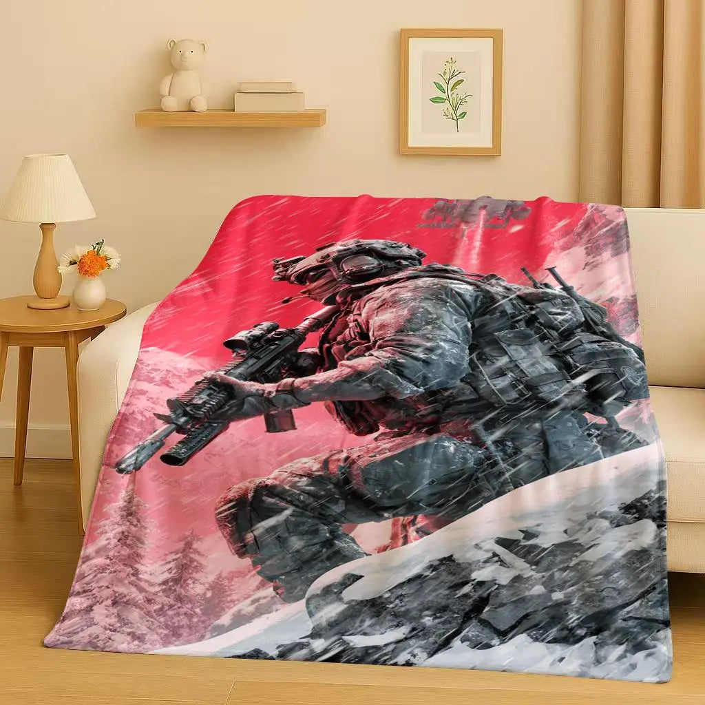 3D Classic Gun Game Call of Duty COD Ghost Simon Flannel Blanket,Ultra Soft Warm Plush Throw for Home Bedroom Bed Sofa Cover Kid