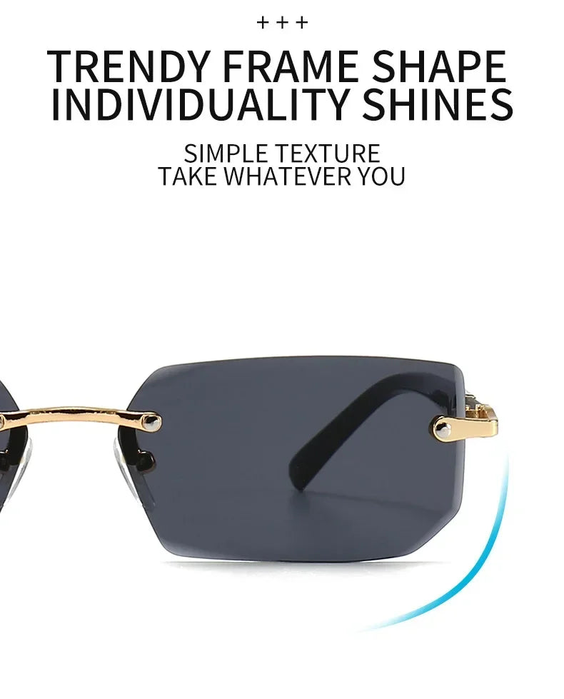 Rimless Sunglasses Rectangle Fashion Popular Women Men Shades Small Square Sun Glasses for Female Male Summer Traveling Oculos