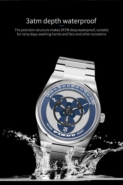 PINDU Turntable Creative Watch Miyota 8215 With Pointerless Design Trendy Steel Business Mechanical Watches Luminous Waterproof