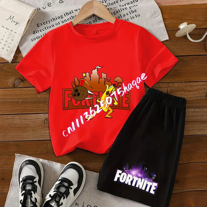 Fortnite Series T-shirt Shorts Suit for Children Hot Game Top and Pants Set Summer Cute Home Loungewear Outfit Birthday Gift