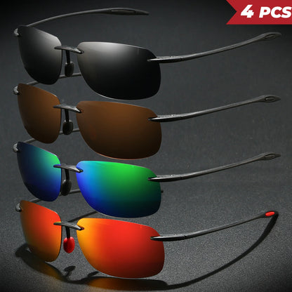 4PCS Ultra Light 11g TR90 Frameless Polarized Aviator Sunglasses - Flexible & Comfort Fit Unisex for Driving, Fishing, Outdoor
