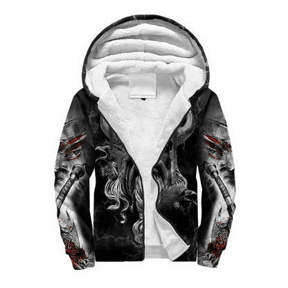 Mjolnir Odino Corvo Lupo Tatuaggio Felpa con cappuccio da uomo invernale più spessa con zip, stampata in 3D, unisex, casual, tuta con cappuccio, giacca in pile calda KD16