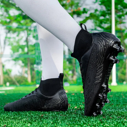 Chaussures de Football noires pour hommes, crampons AG/FG, bottes d'entraînement pour hommes, chaussures de Sport à cheville haute, baskets pour enfants et adultes 35-45