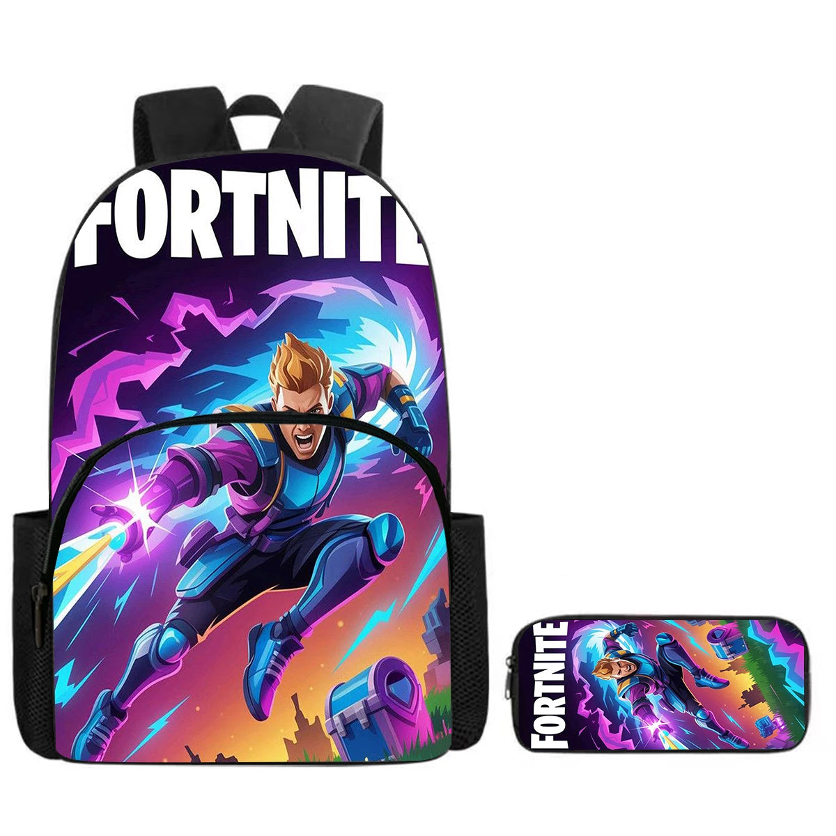Conjunto Fortnite de 2 peças: mochila com bolso frontal e estojo, grande capacidade, mochila escolar cartoon, presente para crianças, rapazes e raparigas, dos 5 aos 8 anos