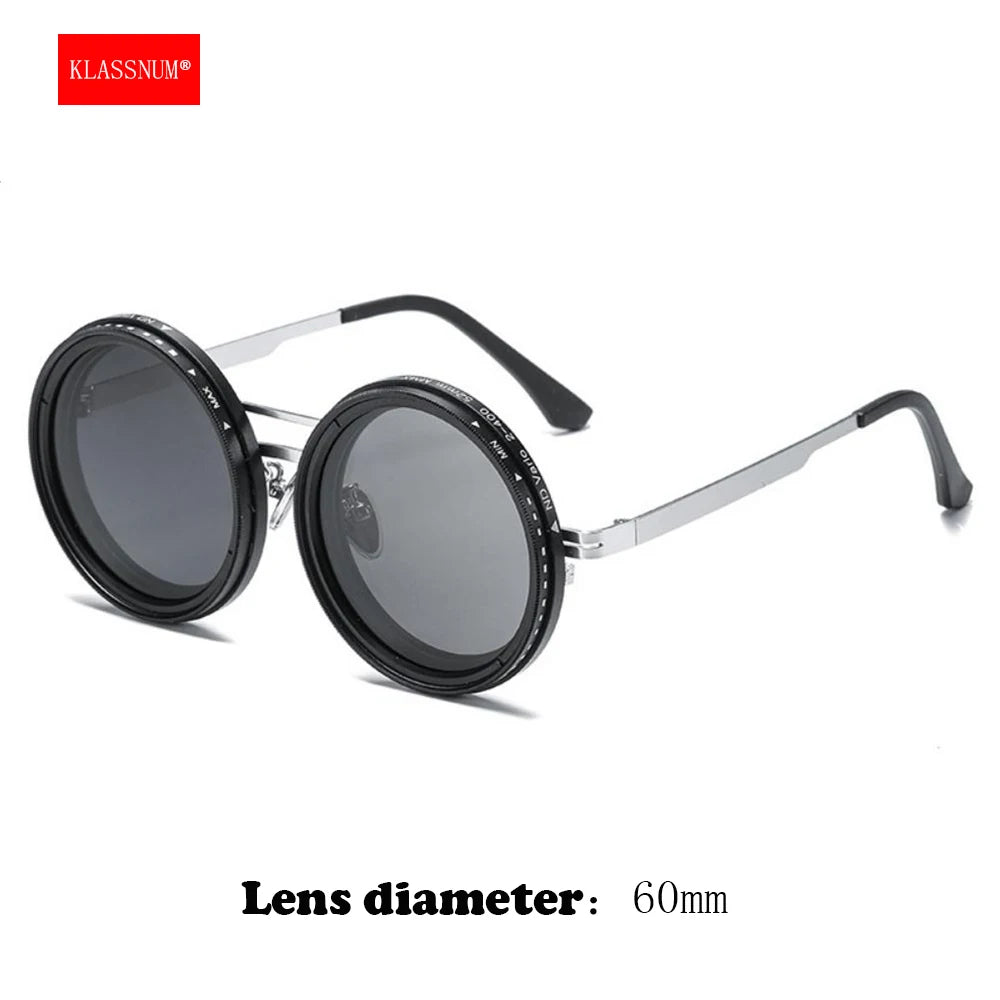KLASSNUM Adjustable Sunglasses Men Nd Filter Glasses ND9 Speed Dimming Sun Glasses Round Polarized Fishing Driving Eyewear 2026