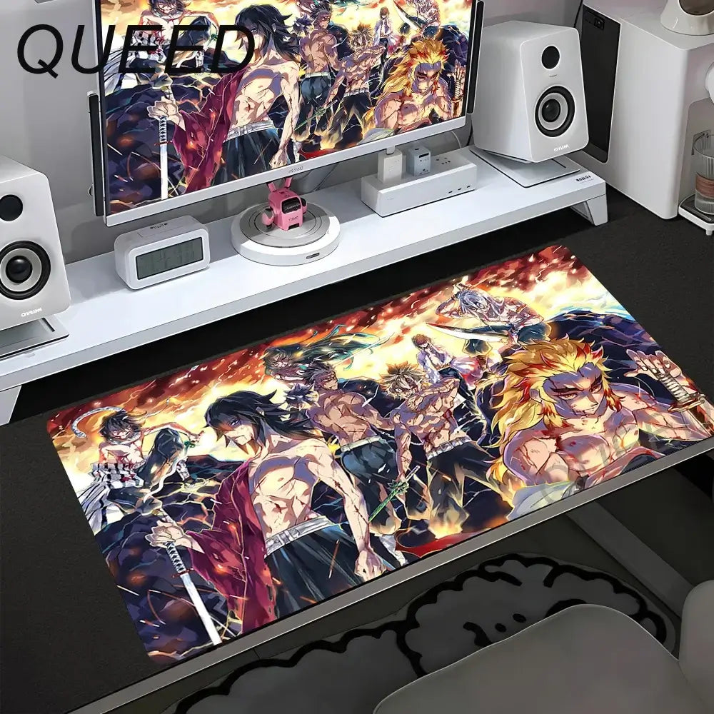 Computer Table Mat Keyboard Desk Pads Anime Mouse Pad Kawaii Girl Mousepad 900x400mm Rubber Non-slip Mouse Mats Demon Slayers XL