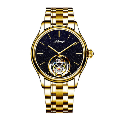 AESOP Mens Mechanical Wristwatches Flying Tourbillon Movement Skeleton Watch for Men Man Luxury Clocks Real Tourbillon Watch