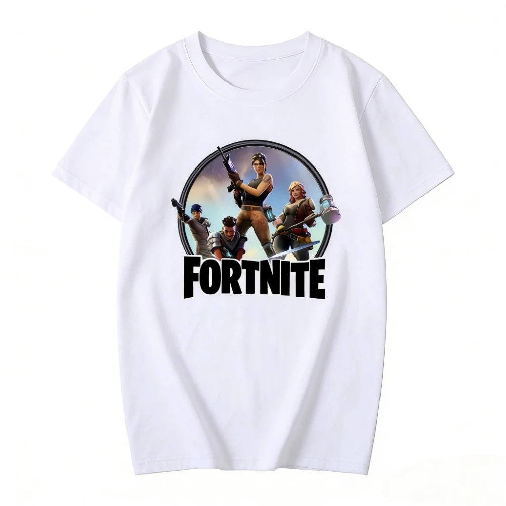 Fortnite Theme Cartoon Printed T-Shirt Summer Child White Cotton T-Shirt Cartoon Hot Game Fortnite Short Sleeve