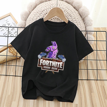 Fortnite Theme Cartoon Printed T-Shirt Summer Child White Cotton T-Shirt Cartoon Hot Game Fortnite Short Sleeve