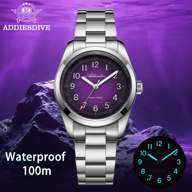 ADDIESDIVE 2026 – Nouvelle montre à quartz de luxe pour homme, étanche à 100 m, verre saphir, très lumineuse, en acier inoxydable, style professionnel