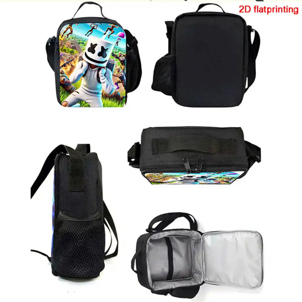 Fortnite Cartoon 3Pcs School Bag Set Unisex for Boys Girls, Backpack with Front Pocket, Lunch Bag and Pencil Case Best Gift