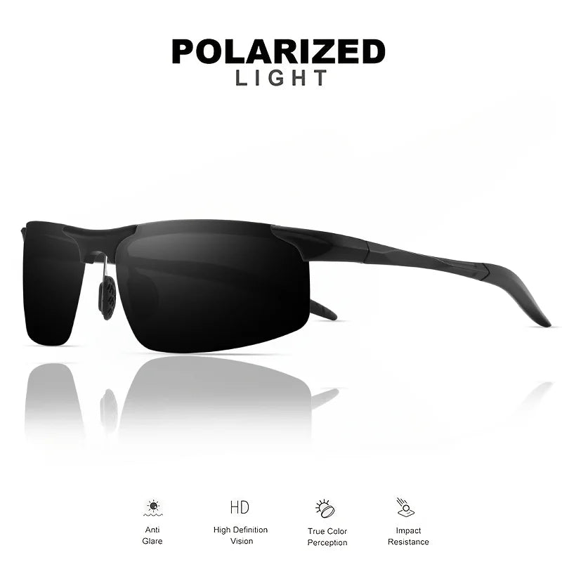 Classic Retro Semi-Rimless Square Polarized Sunglasses - Lightweight PC Frame & Spring Hinges, UV400 Unisex for Driving, Fishing