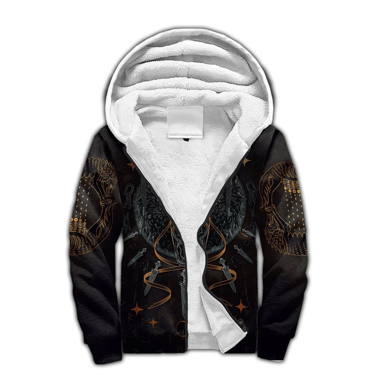 Mjolnir Odino Corvo Lupo Tatuaggio Felpa con cappuccio da uomo invernale più spessa con zip, stampata in 3D, unisex, casual, tuta con cappuccio, giacca in pile calda KD16