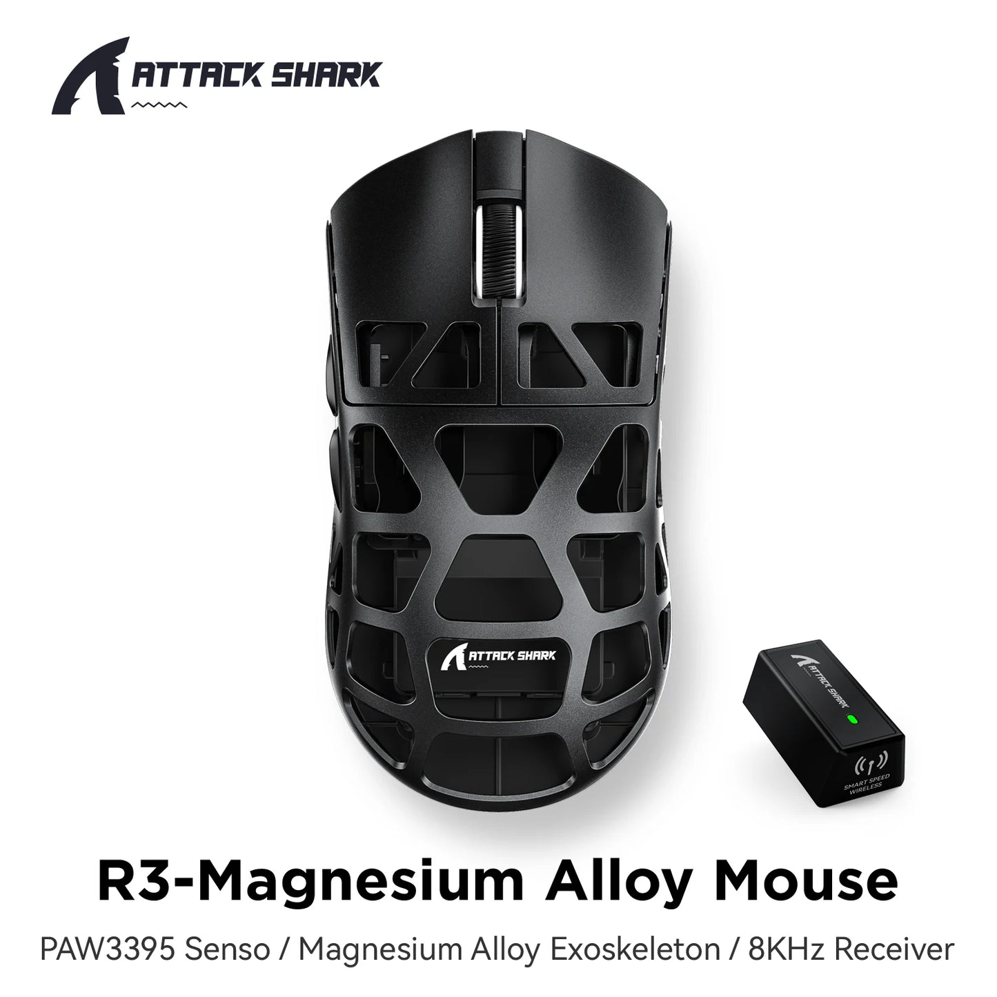 ATTACK SHARK R3 Gaming Mouse Magnesium Alloy Honeycomb,Ultra-Lightweight 8K Hz, PAW3395 Sensor, 26000 DPI, Ergonomic Shel