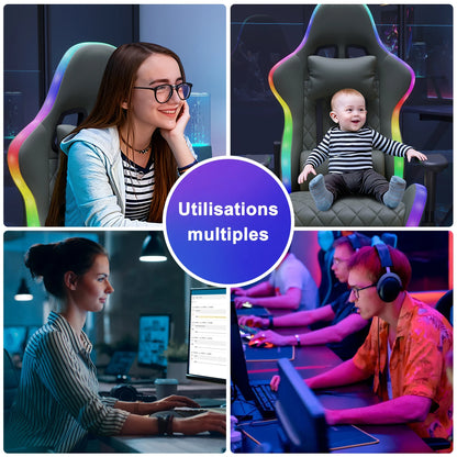 Ergonomic Office Chair with Lumbar Massage, RGB LED Lighting, Reclining Backrest, Adjustable Armrests & Executive Gaming Chair for Home Office
