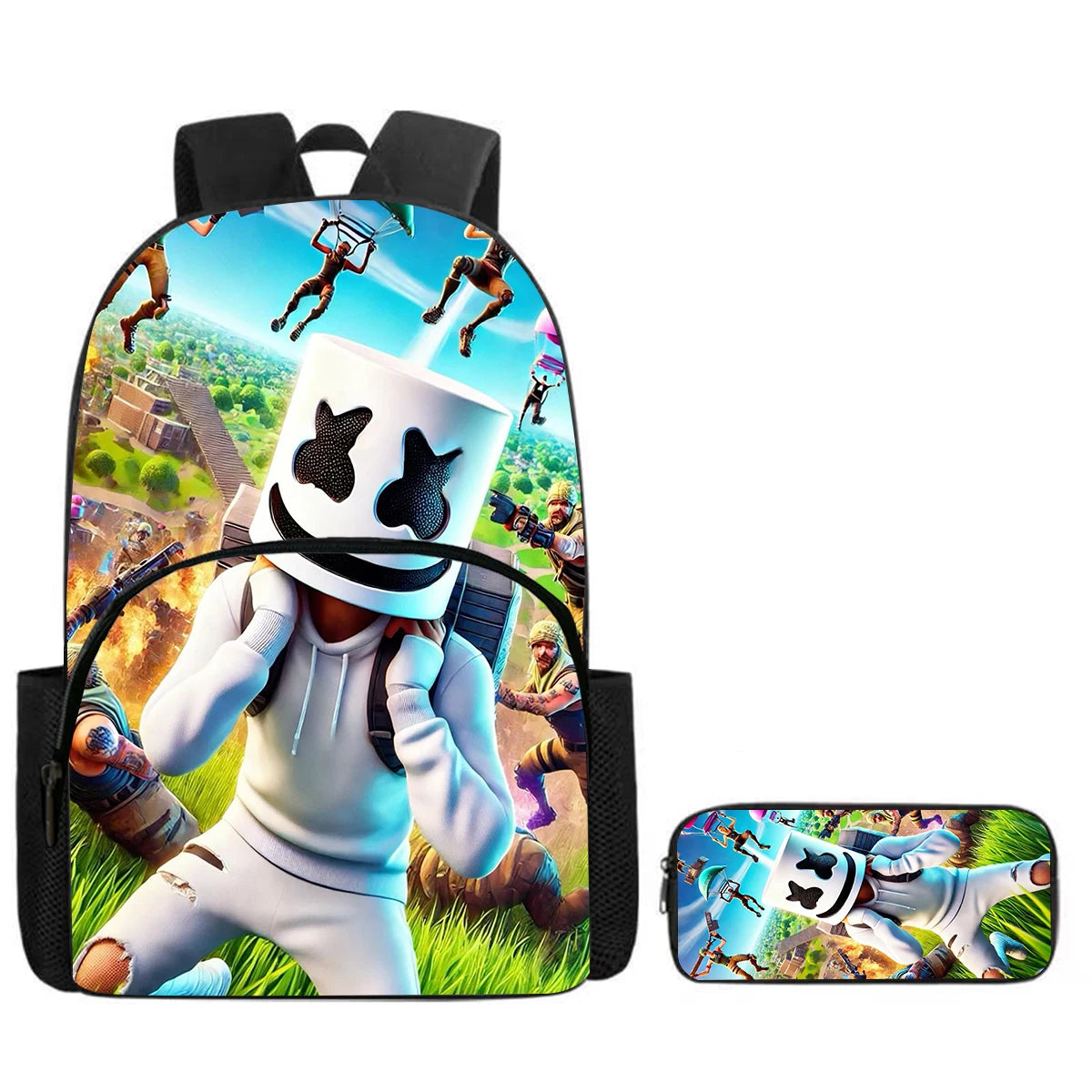 Conjunto Fortnite de 2 peças: mochila com bolso frontal e estojo, grande capacidade, mochila escolar cartoon, presente para crianças, rapazes e raparigas, dos 5 aos 8 anos