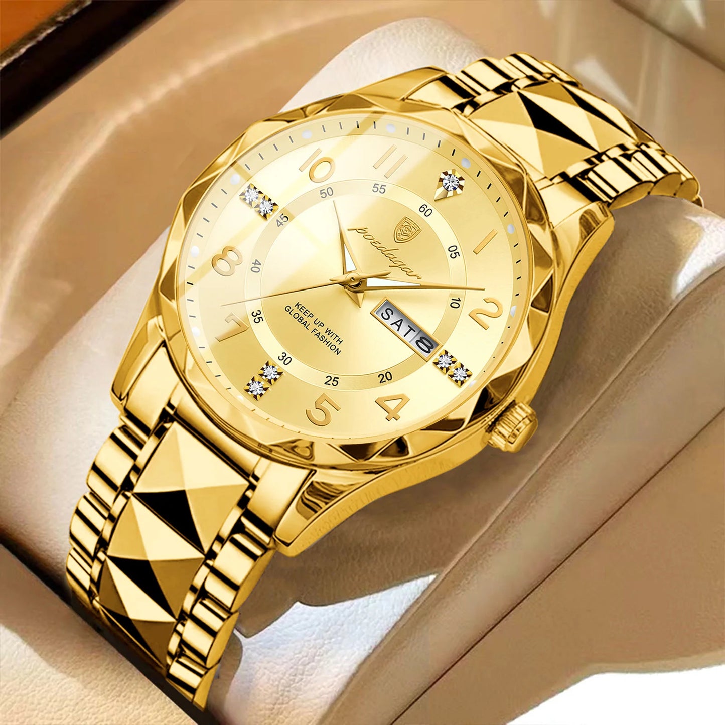 POEDAGAR Top Business Men Quartz Watch Waterproof Date Week Luminous Wristwatch Stainless Steel Fashion Men's Watches Man Clock