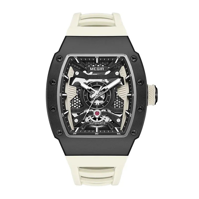 MEGIR Men's Automatic Mechanical Watch with Stainless Steel Case Silicone Strap Fashion Waterproof Luminous Wristwatch 8604