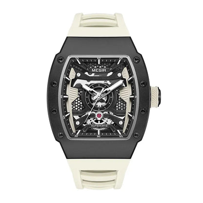 MEGIR Men's Automatic Mechanical Watch with Stainless Steel Case Silicone Strap Fashion Waterproof Luminous Wristwatch 8604