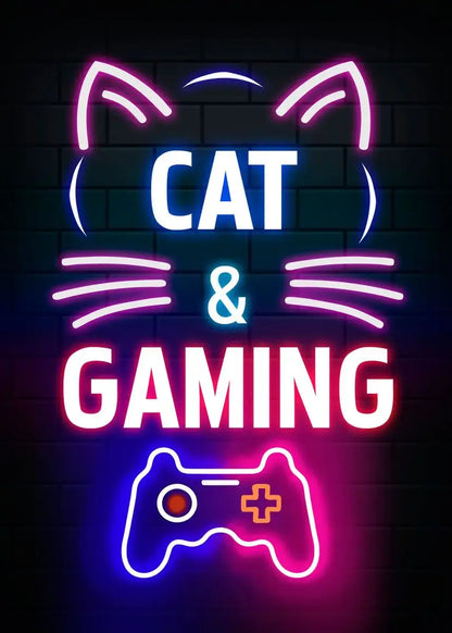 Nordic Cat and Gaming Controller Quotes Poster Modern Canvas Painting for Wall Art Mural Gamer Boys Girls Room Decor (not Neon)