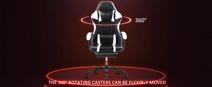 Ergonomic Gaming Chair with Footrest, High-Back Video Game Chair Computer Chair, Office Chair with Headrest and Lumbar, PU Leath