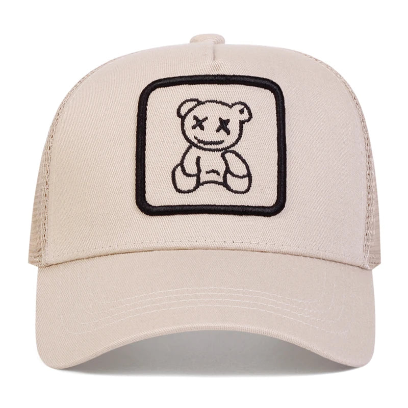 Cute Bear Embroidery Mesh Trucker Hat Unisex Adjustable Baseball Cap Spring Summer Outdoor Casual Sunscreen Hat