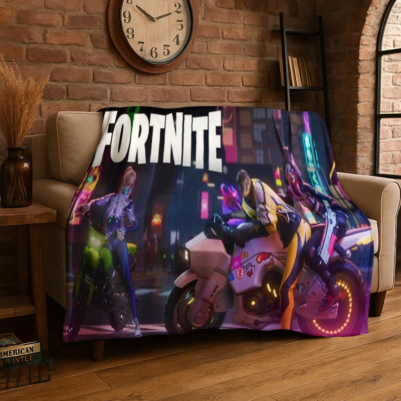 Cartoon F-Fortnite Game Gamer Flannel Blanket Soft Warm Throw Blanket for Bedroom Living Room Bed Travel Camping Picnic Gift