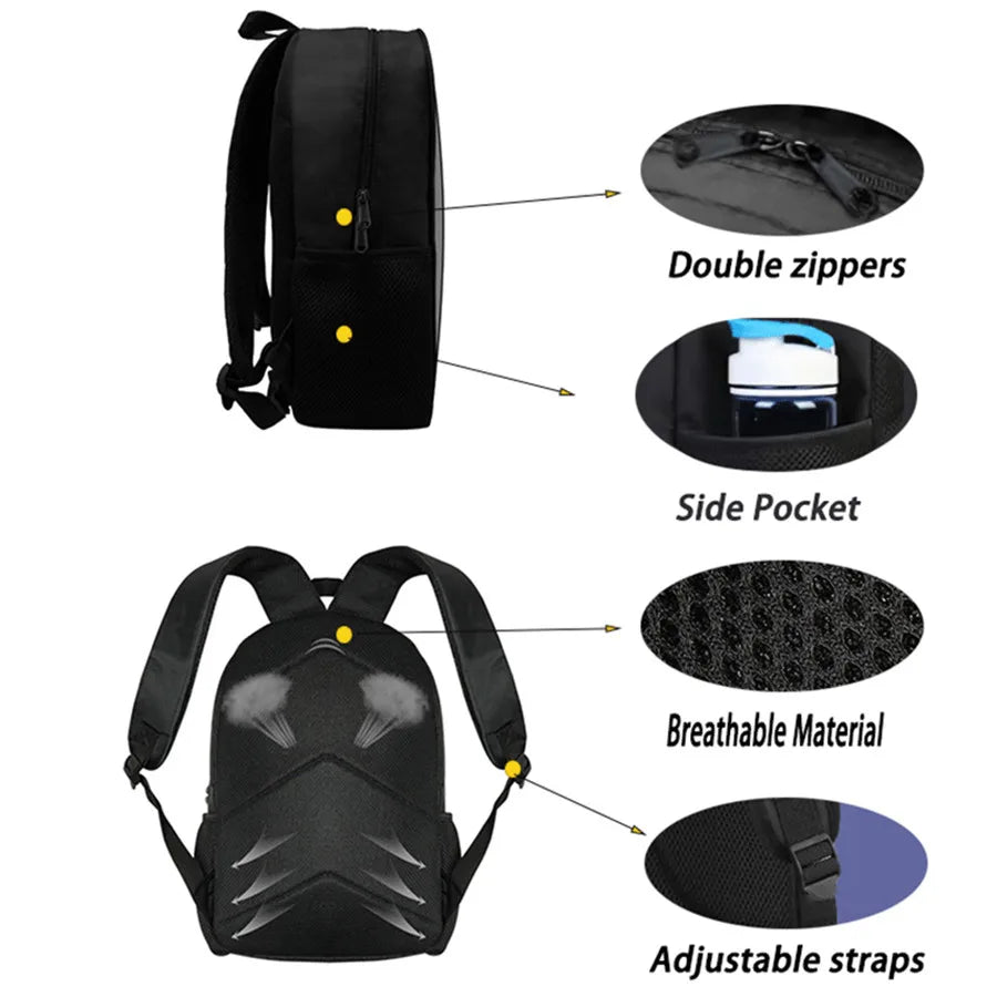 Fortnite Cartoon 3-teiliges Rucksack-Set für Jungen und Mädchen, unisex, mit Schulranzen, Lunch Bag und Federmäppchen, geeignet für Kinder von 5-8 Jahren