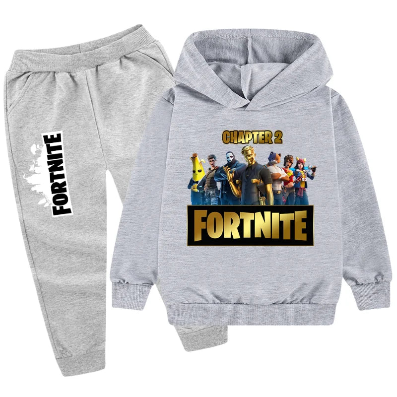 Fortnite Boys' and Girls' Fall/Winter Fashion Pocket Pants Hoodie Set Long-Sleeve Sweatshirt Halloween Costume Gift