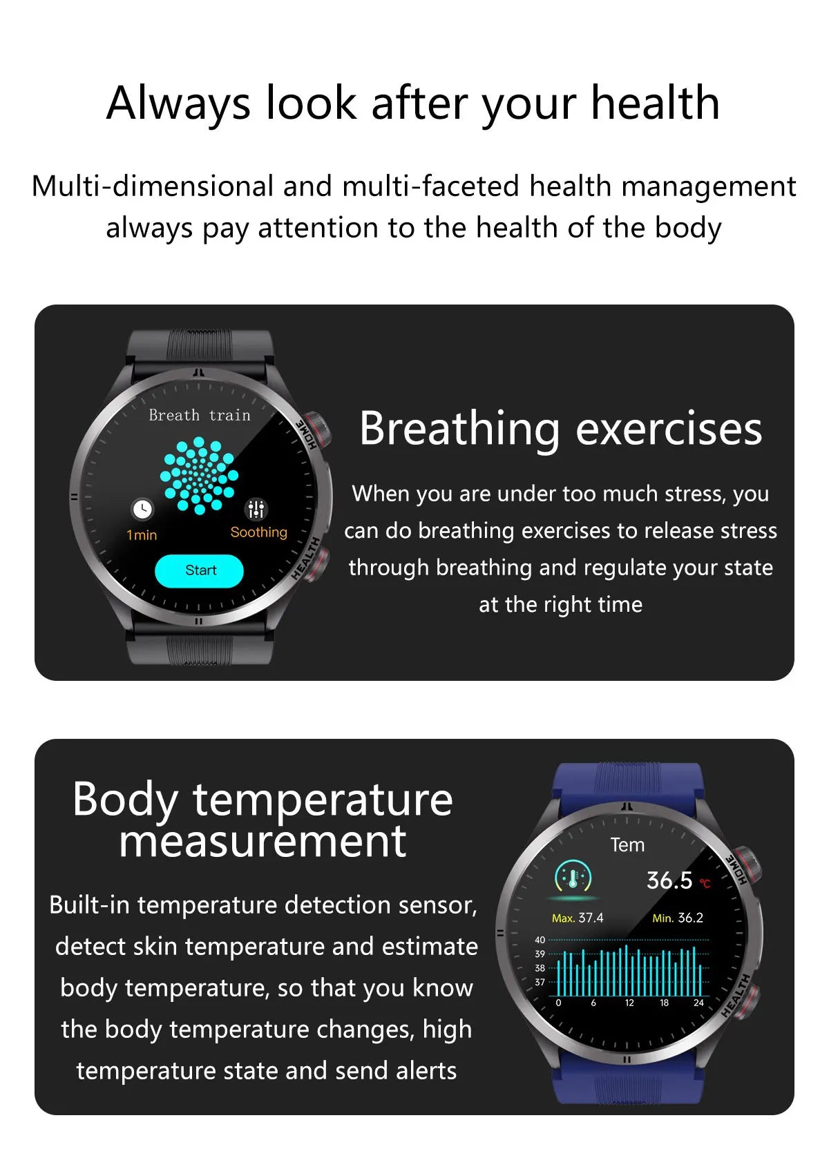 2026New Blood Pressure Air Pump Airbag Accurate Measure Smart Watch Men Micro Physical Examination Health ECG Smartwatch NFC BOX