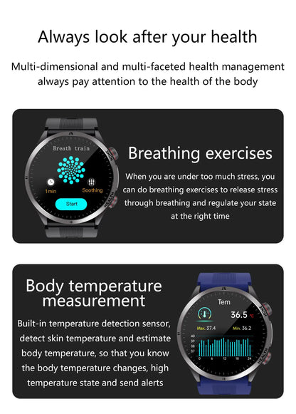 2026New Blood Pressure Air Pump Airbag Accurate Measure Smart Watch Men Micro Physical Examination Health ECG Smartwatch NFC BOX