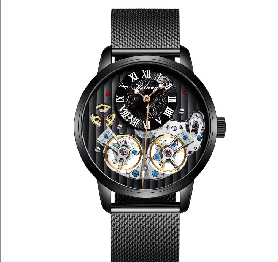 AILANG watch men's advanced expensive automatic mechanical watch Rome double tourbillon waterproof watch.