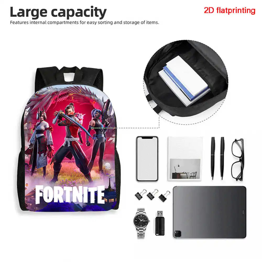 Fortnite Cartoon 3pcs Set, Large Capacity Suitable for Boys and Girls Aged 5-8, Includes Backpack, Dinner Bag, and Pencil Case