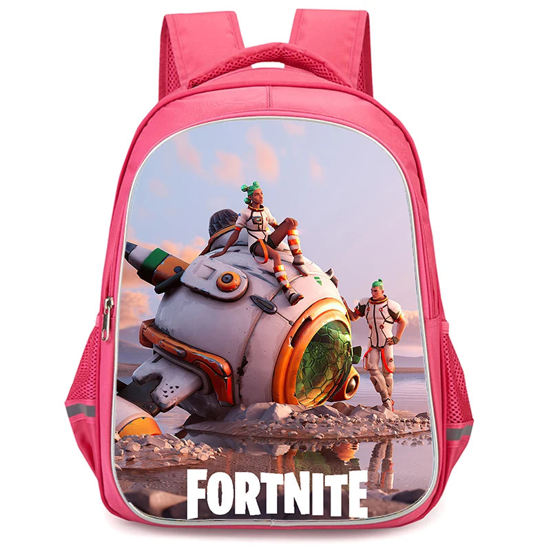 16" Fortnite Cartoon Red Backpack Unisex Dual Zipper Large Capacity School Bag Kids Bookbag Boys Girls Ages 5-8