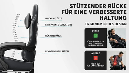 Ergonomic Gaming Chair with Lumbar Support, Adjustable Reclining PC Gaming Chair, Breathable PU Leather Office Chair, 200kg Heavy Duty