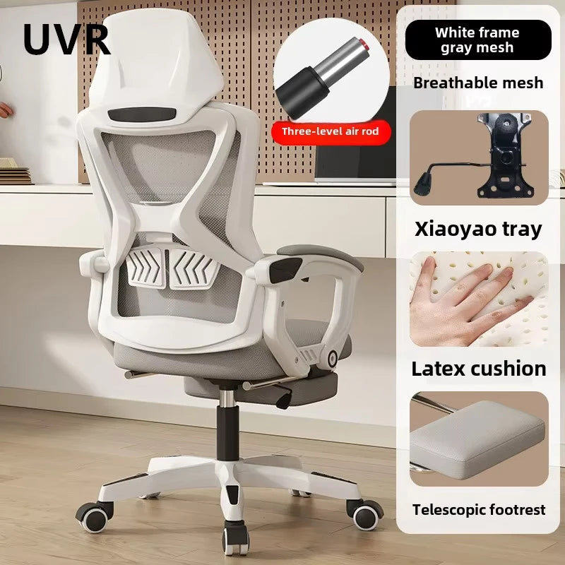 UVR Reclining Computer Chair Ergonomic Office Gaming Chair with Adjustable Backrest, Comfortable Long Sitting Desk Chair with Armrests