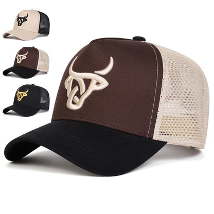 Cappellini da baseball unisex con ricamo a testa di bue, regolabili, casual, cappellini da esterno per la protezione solare in primavera e in estate