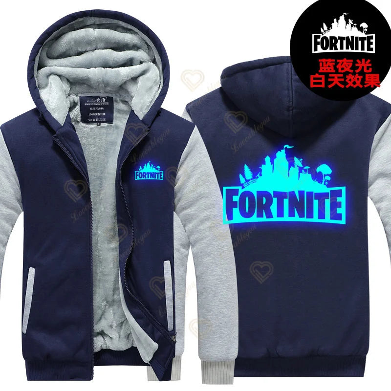New Arrival Fortnite Men Cool Sweatshirt Battle Game Coat Winter Thick Fleece Warm Zipper Harajuku Hoodie Streetwear