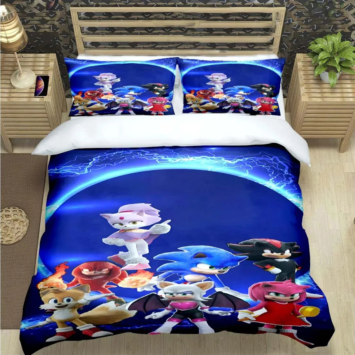 Fashion Cartoon Character Print Bedding Set Sonic Duvet Cover Comforter Bed Youth Kids Girls Boys Luxury Birthday Gift