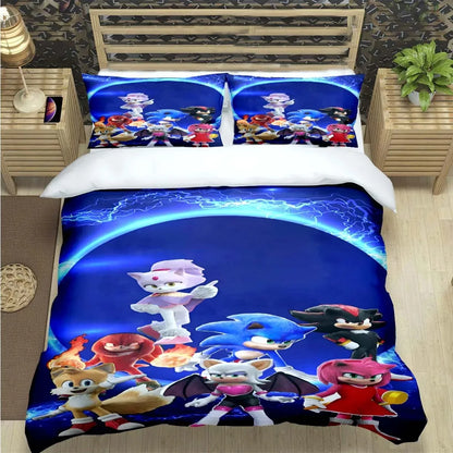 Fashion Cartoon Character Print Bedding Set Sonic Duvet Cover Comforter Bed Youth Kids Girls Boys Luxury Birthday Gift