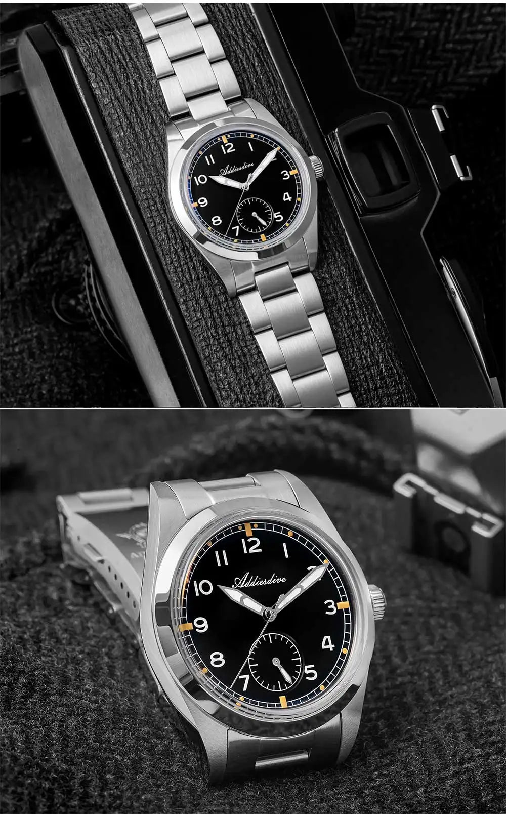ADDIESDIVE 36mm Men's Quartz VH60 Watch BGW9 Luminous Bubble Mirror Pot Cover Glass 10Bar Waterproof Stainless Steel Watch