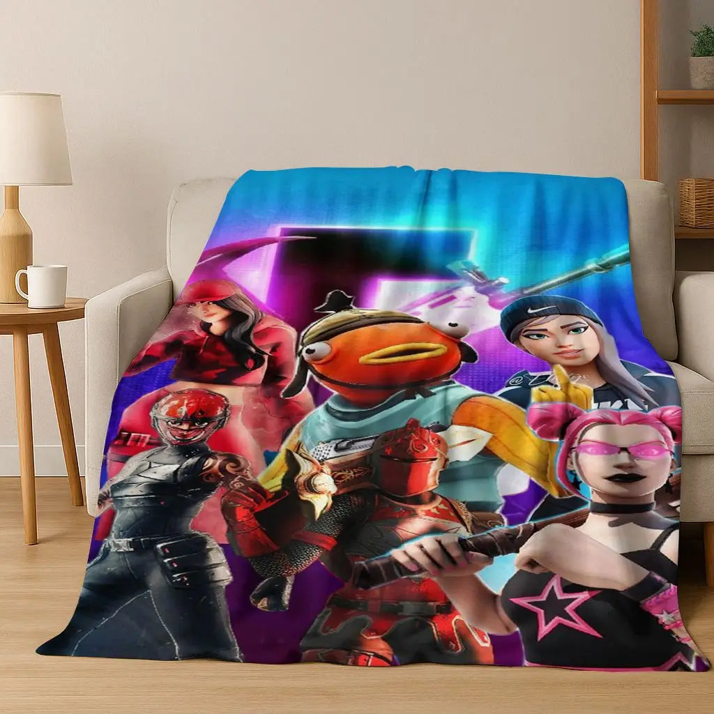 3D F-Fortnite Game Cartoon Flannel Blanket Soft Warm Throw Blanket for Bed Bedroom Room Living Room Travel Camping Kids Gift