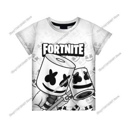 Аниме Fortnite тениски за момичета, тениска за момчета, бели тениски с анимационен принт, летни бебешки тениски, сладки горнища с принт, костюм