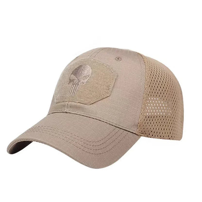 Baseballkappe im Camouflage-Look, aus atmungsaktivem Netzgewebe, taktische Camo-Kappe der Special Forces, mit Totenkopf- und Enten-Schirm