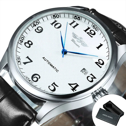 Reloj para hombre WINNER – Estilo clásico, retro y elegante – Reloj mecánico automático con calendario – Marca de lujo, caja de acero y correa de piel