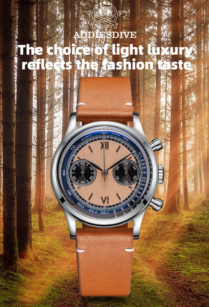 ADDIESDIVE Reloj Hombre  Multifunctional Chronograph Watch VK64 Leather Watch 10Bar Waterproof Mens Quartz Watches часы