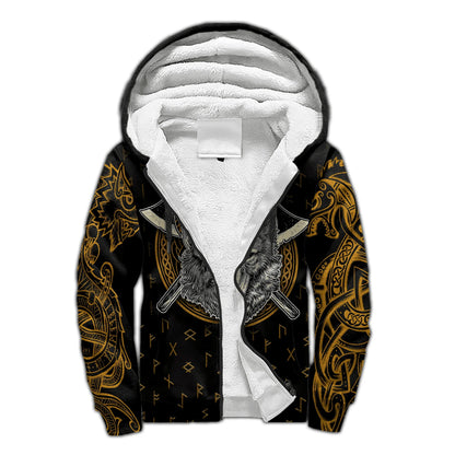 Mjolnir Odino Corvo Lupo Tatuaggio Felpa con cappuccio da uomo invernale più spessa con zip, stampata in 3D, unisex, casual, tuta con cappuccio, giacca in pile calda KD16