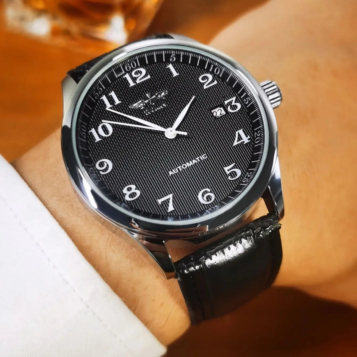 Reloj para hombre WINNER – Estilo clásico, retro y elegante – Reloj mecánico automático con calendario – Marca de lujo, caja de acero y correa de piel