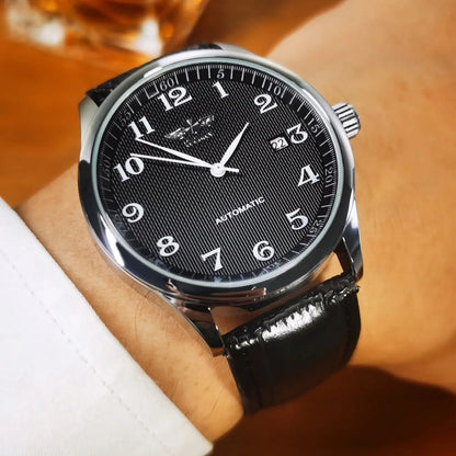 Reloj para hombre WINNER – Estilo clásico, retro y elegante – Reloj mecánico automático con calendario – Marca de lujo, caja de acero y correa de piel